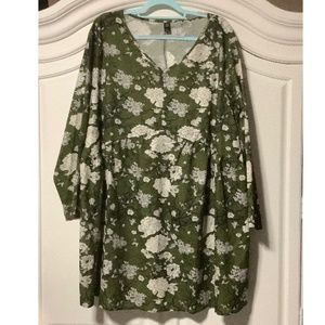 5 X SHEIN Curve green floral high waisted dress/top preowned